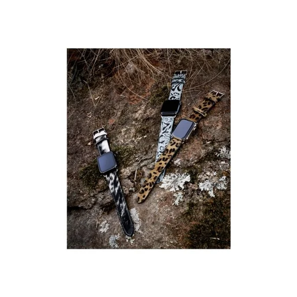 Genuine cowhide leopard cheetah leather watch band boho western brown black.new - Picture 2 of 4